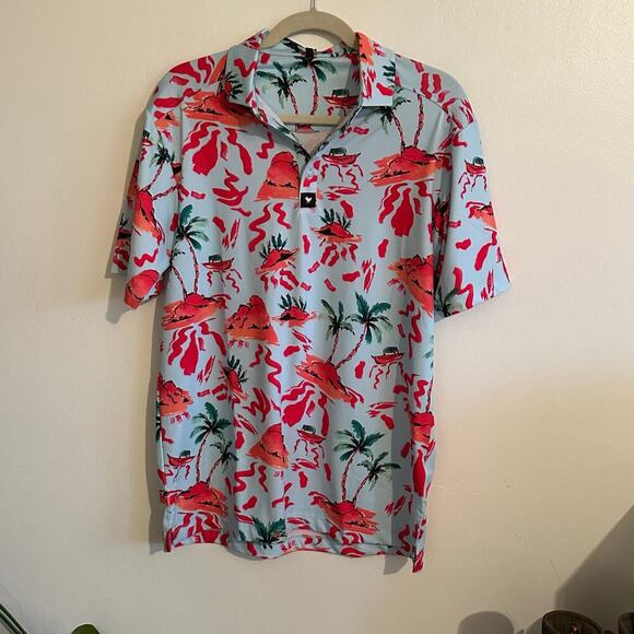 NWT Bad Birdie Men's Blue Red Rocks Performance Golf Polo Shirt Size Medium - Picture 2 of 6